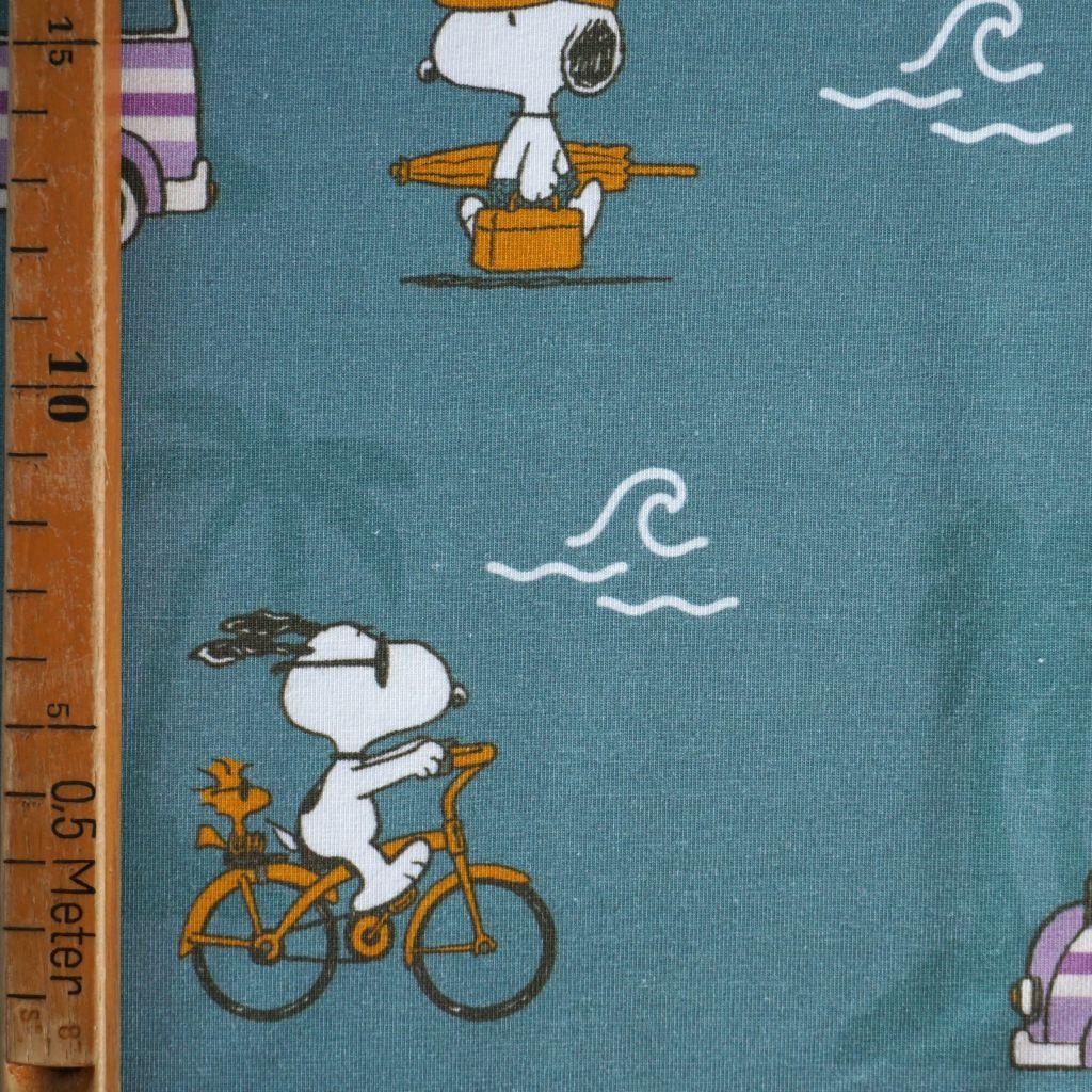 Baumwolljersey Peanuts® Snoopy Summer hellblau – Bio